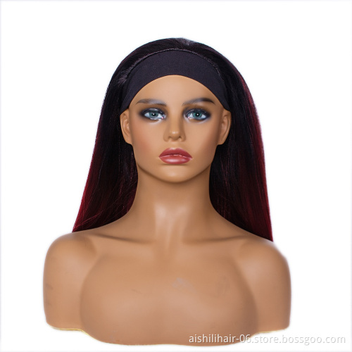 Wholesale headband wigs long straight synthetic hair wig ombre black to burgundy headband wigs for black women